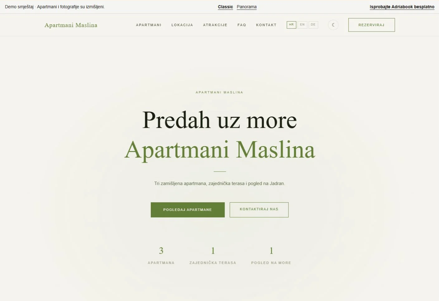 Classic — naslovnica demo smještaja Apartmani Maslina