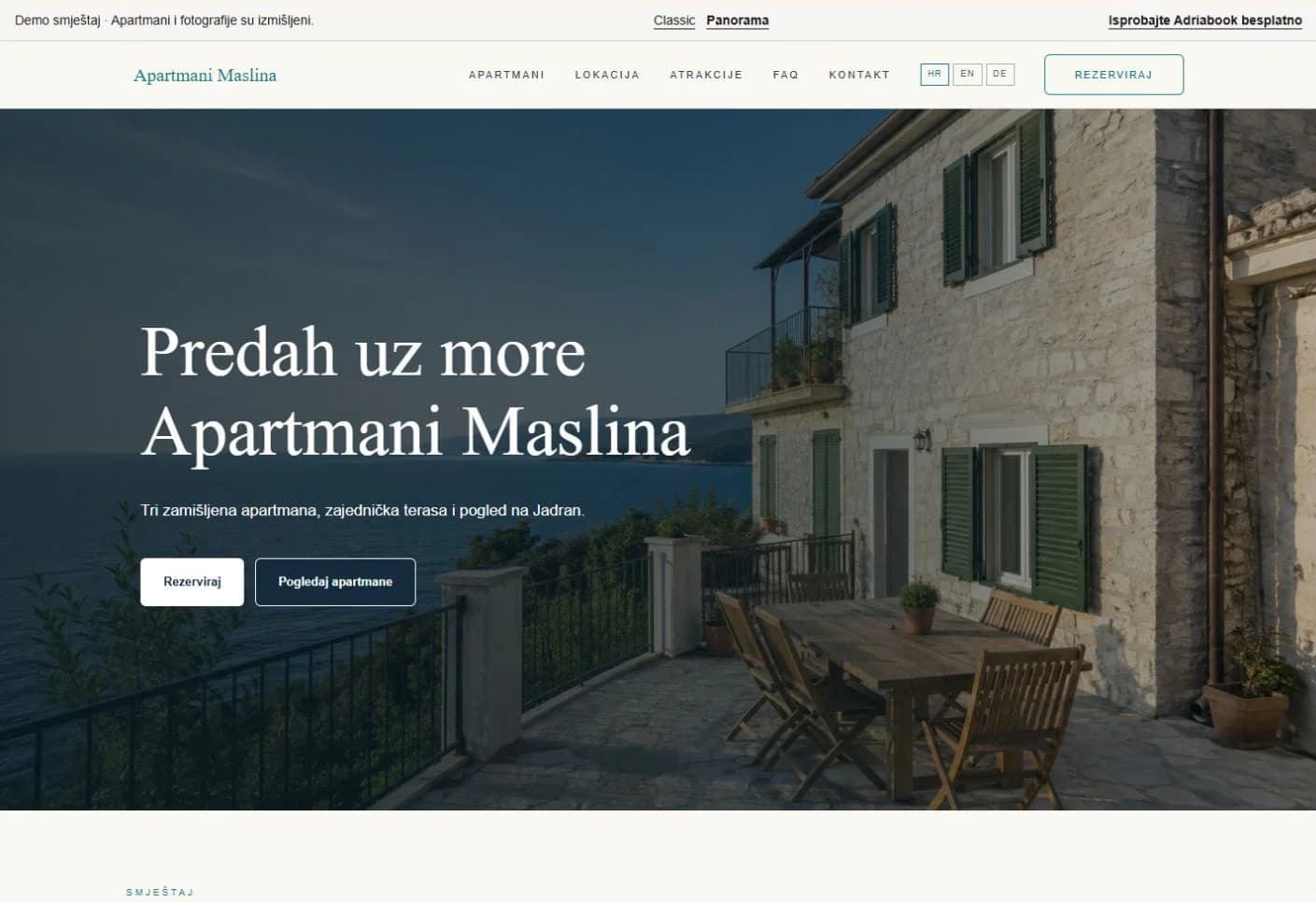 Panorama — stvarni prikaz izmišljenih Apartmana Maslina