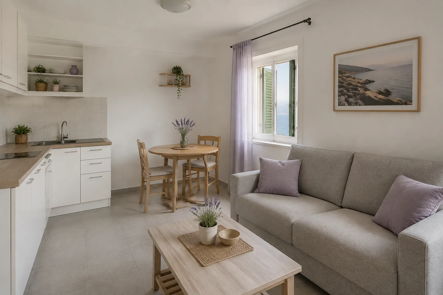 Dnevni prostor izmišljenog apartmana Lavanda